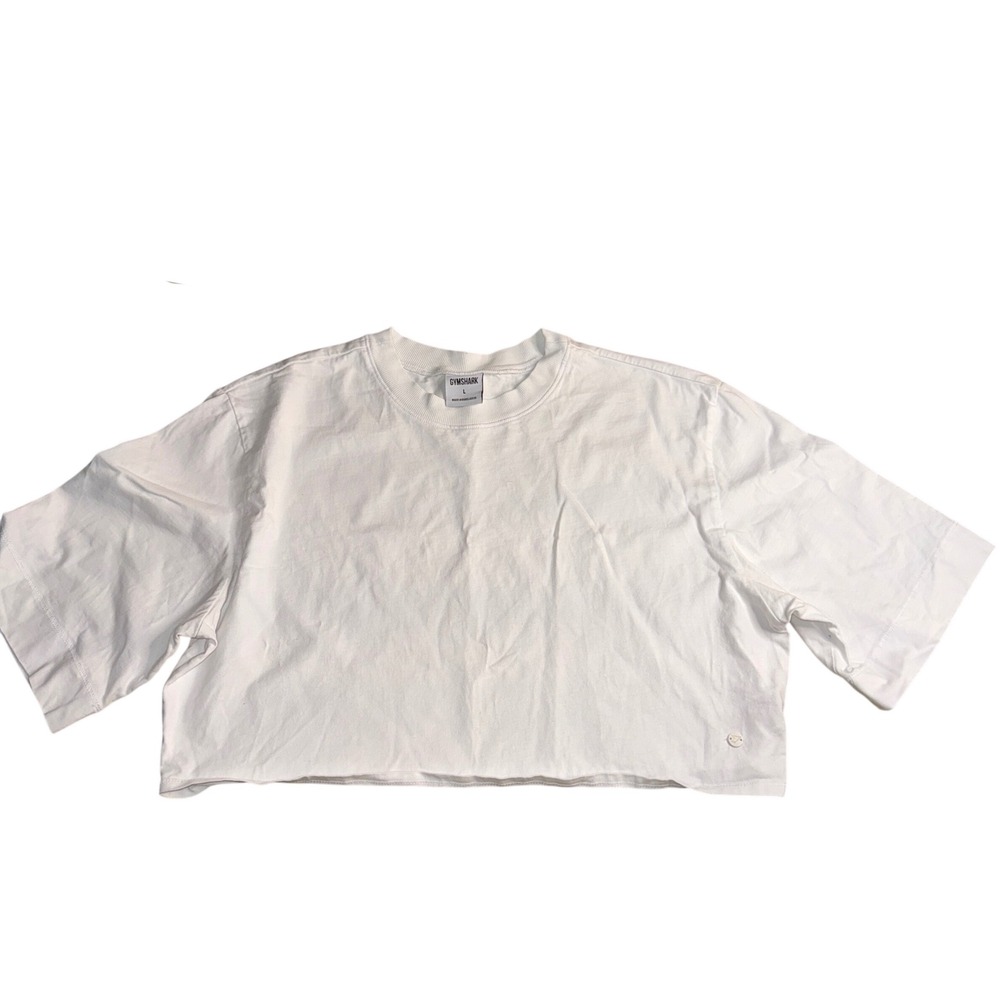 Gymshark Cropped T-Shirt Large White Short Sleeve Boxy Fit Activewear Top
